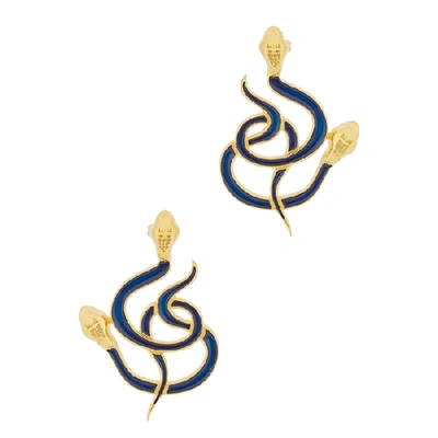 Shop Natia X Lako Gold-plated Snake Drop Earrings In Blue