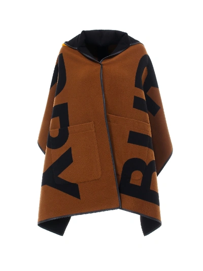 Shop Burberry Logo Hooded Cape In Brown