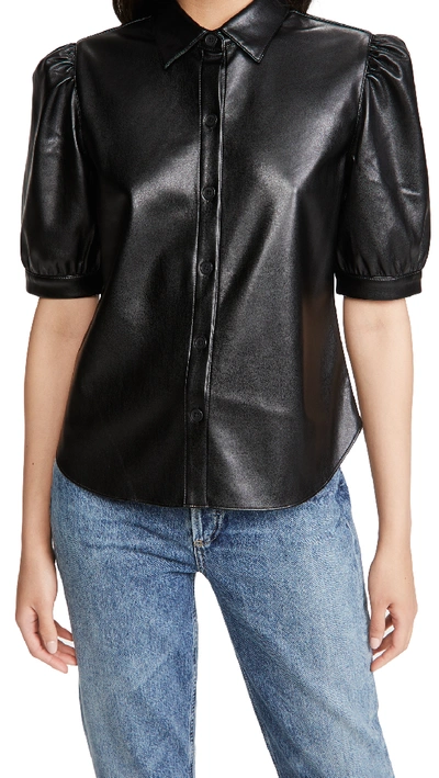 Shop Bb Dakota Vegan Leather Puff Sleeve Top In Black