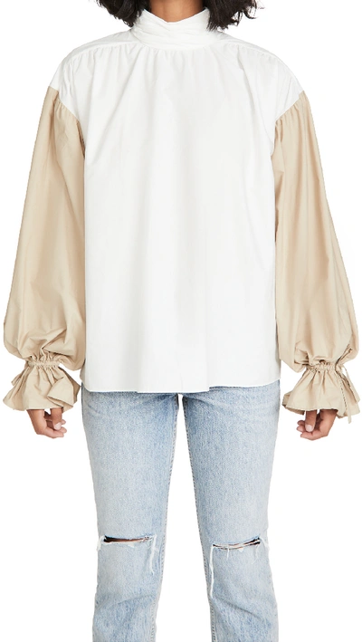 Shop Aje Consonance Blouse In Stone/white