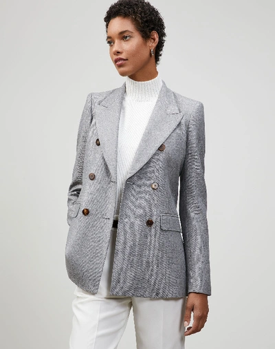Shop Lafayette 148 Italian Wool-silk Suiting Chadwick Blazer In Grey