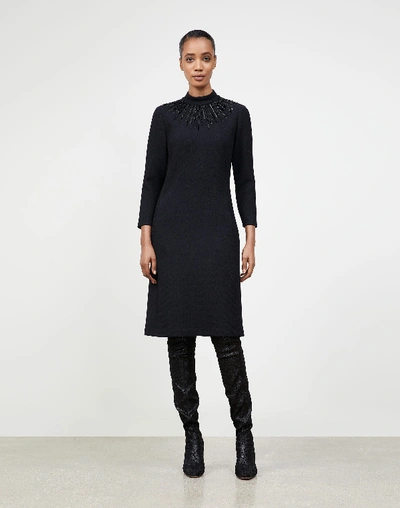 Shop Lafayette 148 Petite Nouveau Crepe Embellished Adira Dress In Black