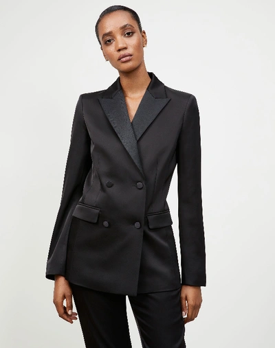 Shop Lafayette 148 Radiant Satin Cloth Holton Blazer In Black