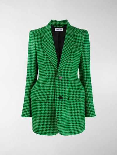 Shop Balenciaga Houndstooth-print Blazer In Green