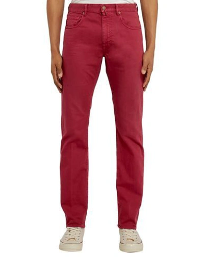 Shop Incotex Man Denim Pants Brick Red Size 35 Cotton, Elastane