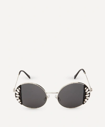Shop Miu Miu Round Crystal Noir Sunglasses In Silver