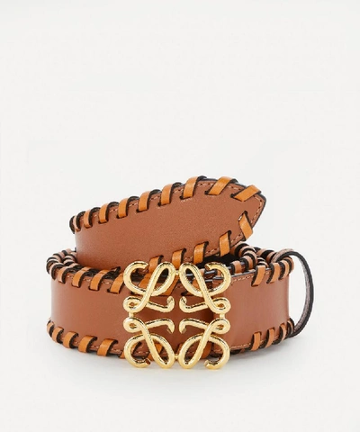 Shop Loewe Anagram Buckle Braided Leather Belt In Tan