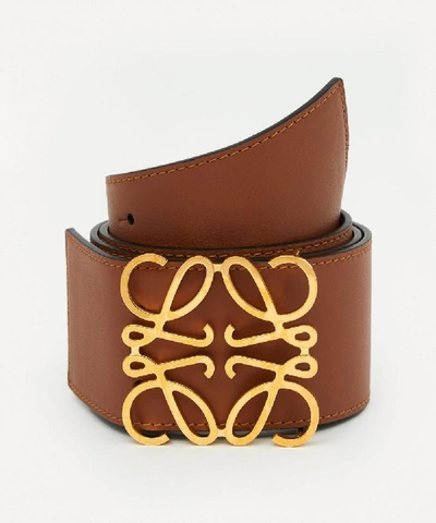 Shop Loewe Anagram Buckle Wide Leather Belt In Tan