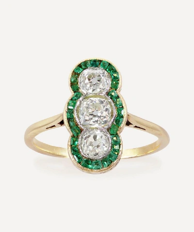 Shop Kojis Art Deco Emerald And Diamond Plaque Ring In Gold