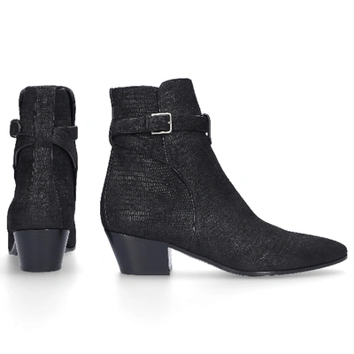 Shop Saint Laurent Ankle Boots West 45 Suede Logo Black Black-combo