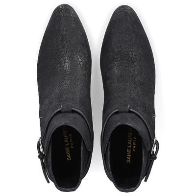 Shop Saint Laurent Ankle Boots West 45 Suede Logo Black Black-combo