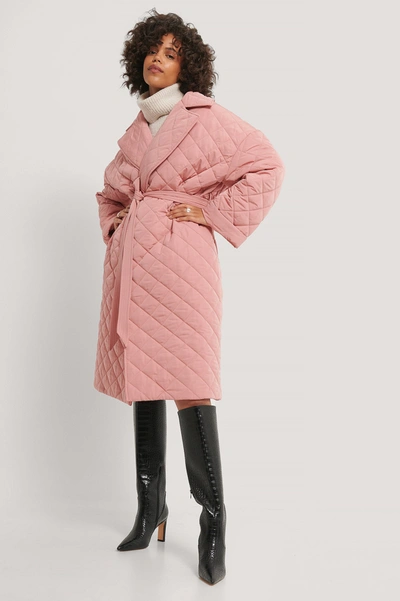 Shop Na-kd Back Slit Quilted Coat Pink In Dusty Pink