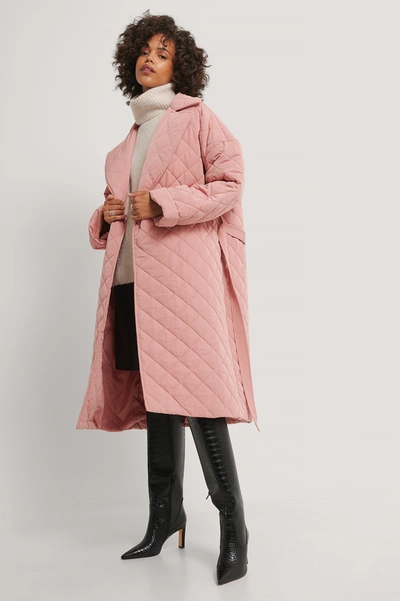 Shop Na-kd Back Slit Quilted Coat Pink In Dusty Pink