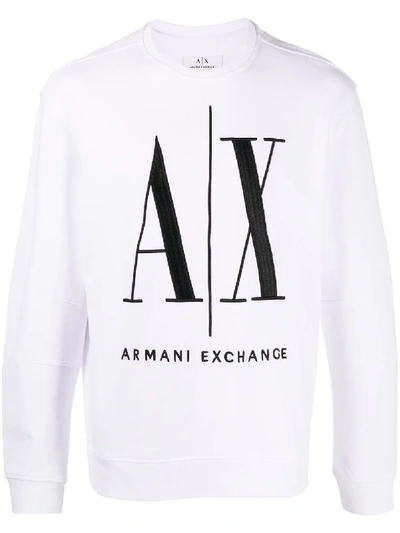 Shop Armani Exchange Logo Print Crew Neck Sweatshirt In White