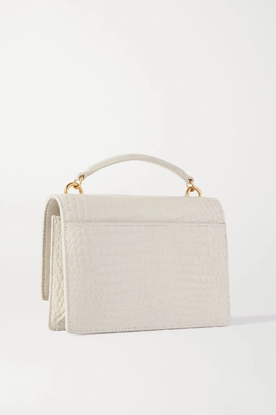 Shop Saint Laurent Sunset Small Croc-effect Leather Shoulder Bag In White