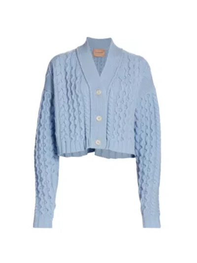Shop Andamane Forget Me Not Knitted Cropped Cardigan In Light Blue