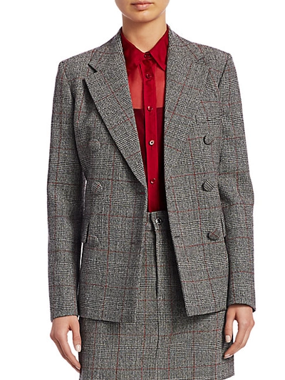 Shop Helmut Lang Prince Of Wales Check Virgin-wool Double-breasted Blazer In Charcoal