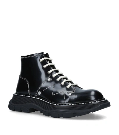 Shop Alexander Mcqueen Leather Tread Lace-up Boots