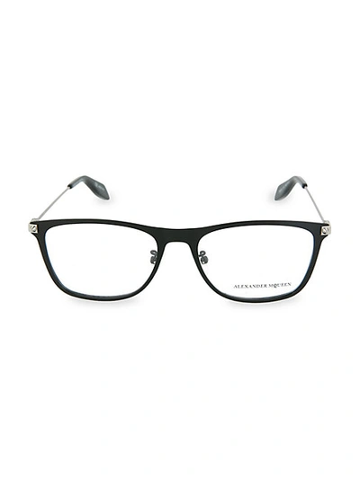 Shop Alexander Mcqueen Men's 53mm Rectangular Optical Glasses In Black Ruthenium