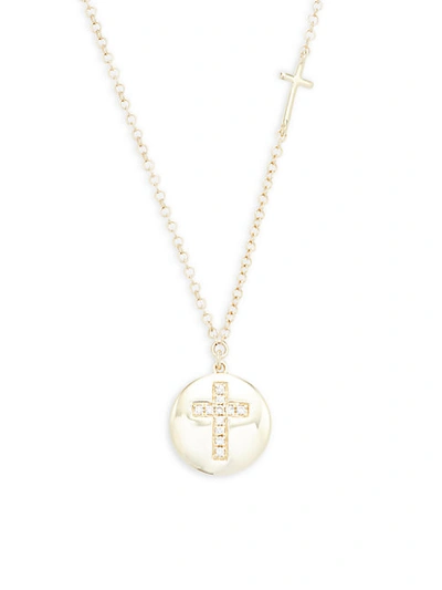 Shop Saks Fifth Avenue 14k Yellow Gold & Diamond Cross Pendant Necklace