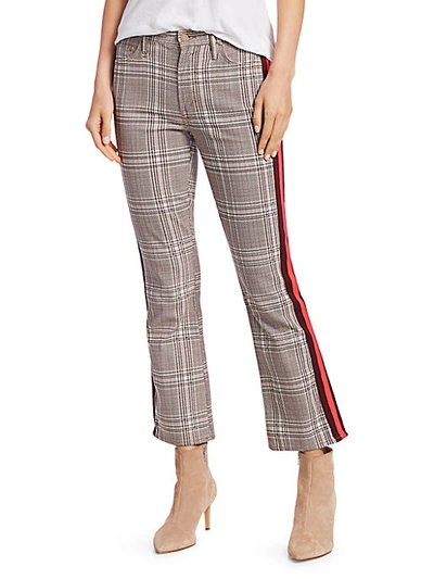 Shop Mother Insider Plaid Kick Flare Cropped Pants In Plum Pink