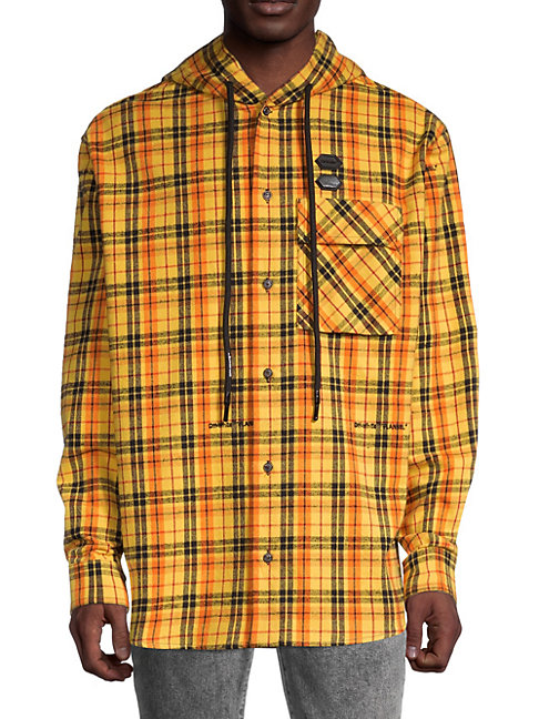 Off-white Check Flannel Hooded Button-up Shirt In Yellow | ModeSens