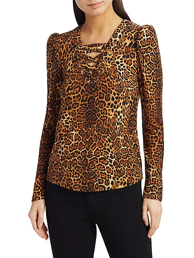 Shop Generation Love Mandy Leopard Print Lace-up Top In Brown Leopard