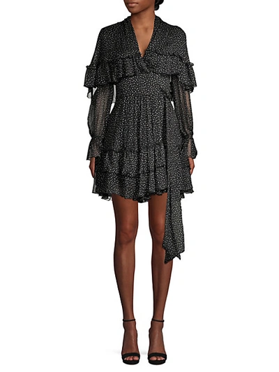 Shop Diane Von Furstenberg Martina Tiered Polka Dot Silk A-line Wrap Dress In Eden Black