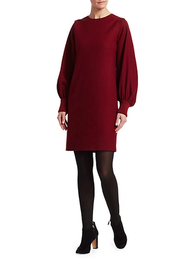 Shop Akris Punto Puff-sleeve Wool Flannel Shift Dress In Ruby