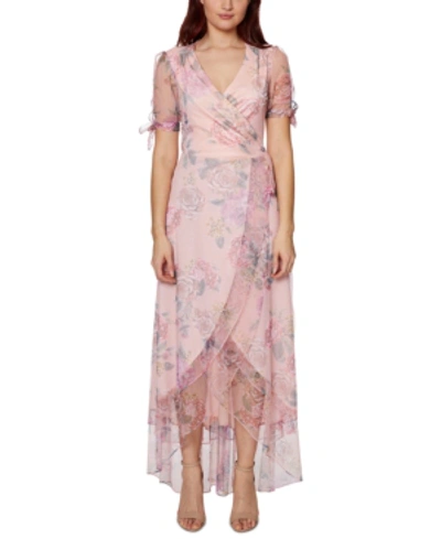 Shop Betsey Johnson Floral-print Faux-wrap Maxi Dress In Pale Rose