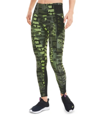 Shop Puma Be Bold Printed Performance Leggings In Fizzy Yellow-aop