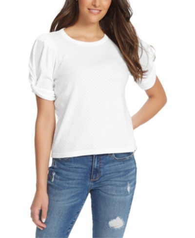Shop Ella Moss Pointelle-knit Twist-sleeve Top In Bright White
