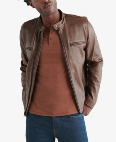Shop Lucky Brand Men's Vintage-like Leather Jacket In Pinecone