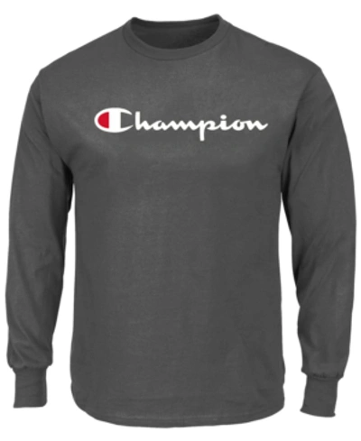 Shop Champion Men's Script-logo Long-sleeve T-shirt In Charcoal