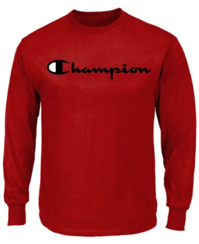 Shop Champion Men's Script-logo Long-sleeve T-shirt In Brite Red