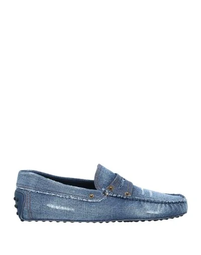Shop Tod's Man Loafers Blue Size 8 Textile Fibers