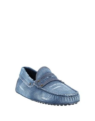 Shop Tod's Man Loafers Blue Size 8 Textile Fibers