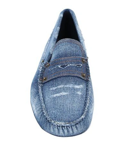 Shop Tod's Man Loafers Blue Size 8 Textile Fibers