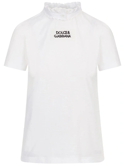 Shop Dolce & Gabbana T-shirt Lace Collar In White