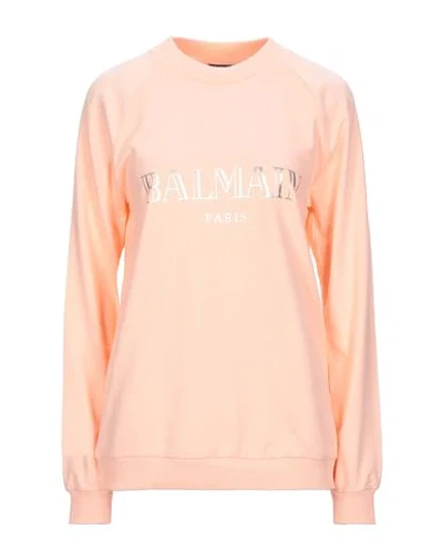 Shop Balmain Hooded Sweatshirt In Salmon Pink