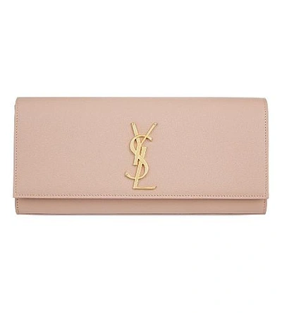 Shop Saint Laurent Leather Clutch In Pale+blush