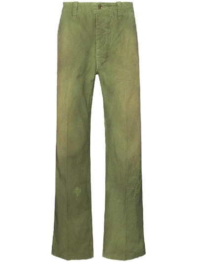 Shop Visvim Gifford Straight-leg Faded-effect Trousers In Green
