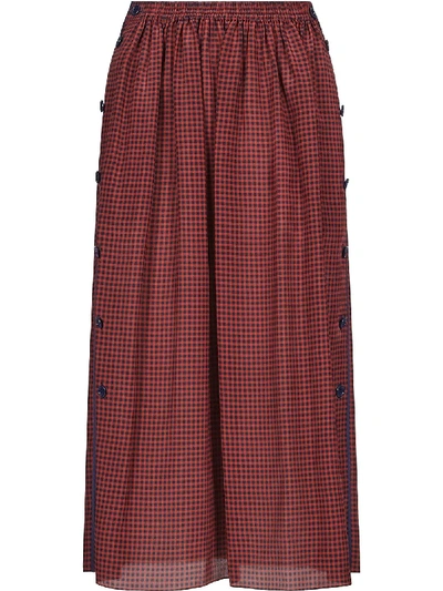 Shop Fendi Gingham Check Silk Skirt In Red