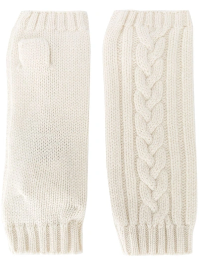 Shop Pringle Of Scotland Fingerless Cable-knit Gloves In Neutrals
