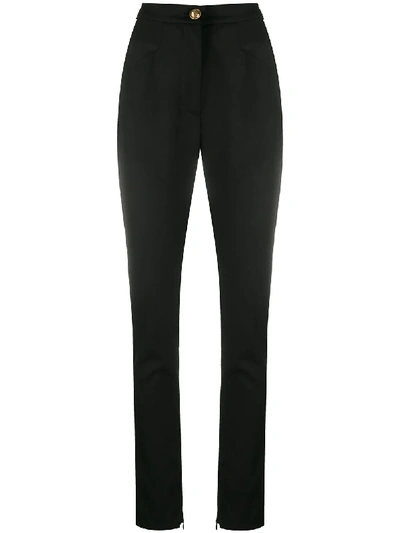 Shop Balmain High-waisted Skinny Fit Trousers In 0pa Black