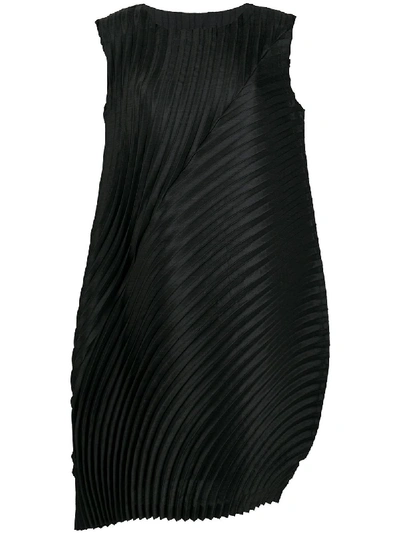 Shop Issey Miyake Pleated Rounded Shift Dress In Black