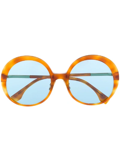 Shop Fendi Oversized Round Frame Sunglasses In Neutrals