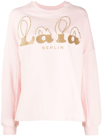 Shop Lala Berlin Deconstructed Embroidered Logo Jumper In Pink
