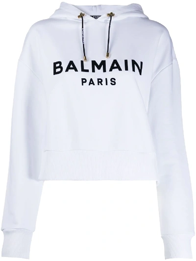 Shop Balmain Logo-print Hoodie In White