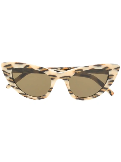 Shop Saint Laurent Leopard-print Cat-eye Sunglasses In Neutrals
